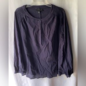 LANE BRYANT Size 14 Blouse Navy Blue Dotted Swiss Fabric